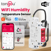 TOVTH WiFi DIN Rail Real-time Temp/Humidity Sensing | 3840W AC/300W DC, AC 16A, DC 10A | Smart Home Automation TONGOU